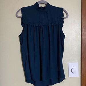 Ann Taylor Ruffled Sleeveless Top in Blue